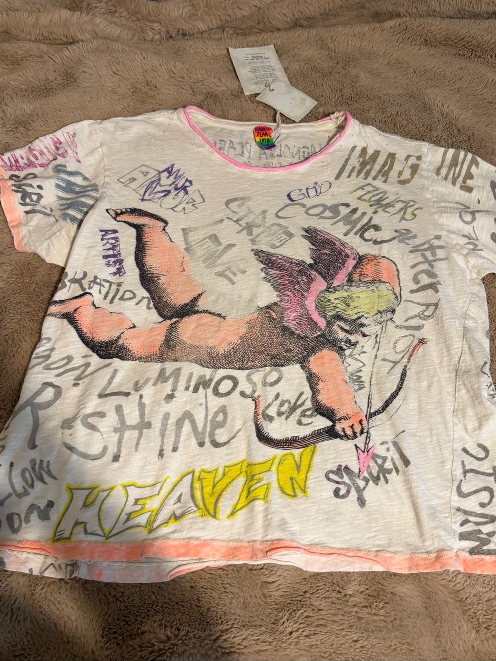 Magnolia Pearl White Short Sleeve Tee with Multicolor Cherub Graphic